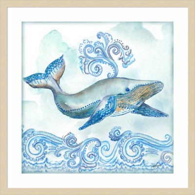 Boho Shells II Whale Framed Graphic Art in Natural Wood