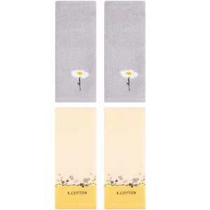 REGALWOVEN 4 Pcs Cotton Soft Absorbent Floral Pattern Hand Towel - 1 of 4