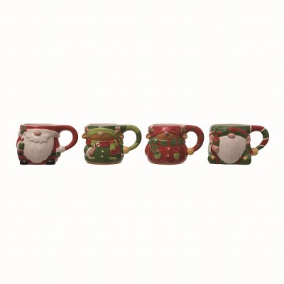 Transpac Ceramic Green Christmas Gnome Character Mug Set of 4