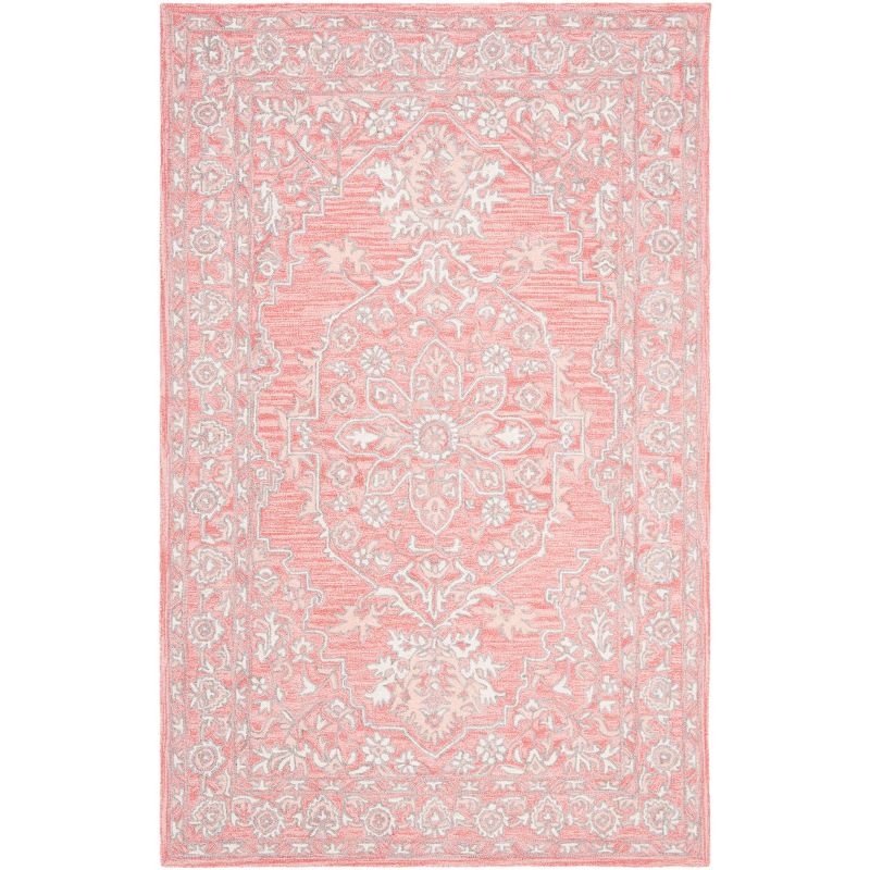 Handmade Pink and Ivory Wool Tufted Rectangular Area Rug 5' x 8'