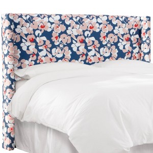 Queen Wingback Headboard In Color Block Floral Navy/Blush - Cloth & Co., Blue