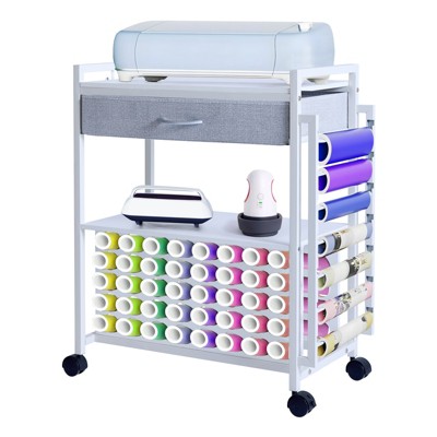 Rolling Craft Cart Compatible with Cricut Machines, Craft Organization and Storage Cart with Fabric Drawer & 47 Vinyl Roll Holder