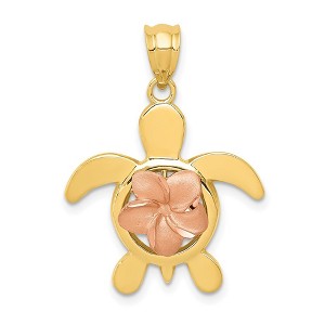 Black Bow Jewelry 14k Yellow and Rose Gold, Two Tone Plumeria Turtle Pendant - 1 of 4