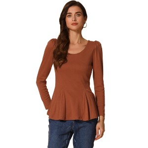 INSPIRE CHIC Women's Long Sleeve Scoop Neck Casual Peplum Shirt - 1 of 4