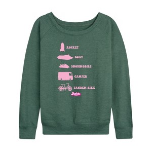 Women's - Barbie - Barbie Vehicles Lightweight French Terry Wide Neck Long Sleeve Shirt - 1 of 4