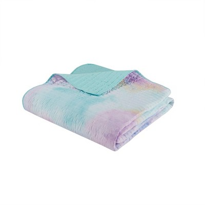 Full Blue Microfiber Watercolor Tie Dye Quilt Set