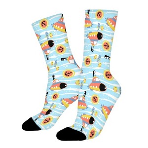 Submarine With Fishes Women Printed Crew Socks Funny Funky Socks Soft Polyester Novelty Gifts for Artists Men - 1 of 1