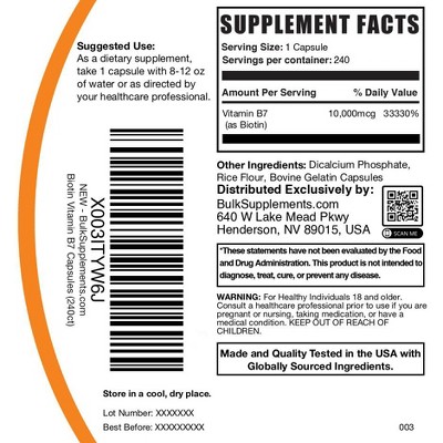 BulkSupplements Biotin 10000mcg Capsules