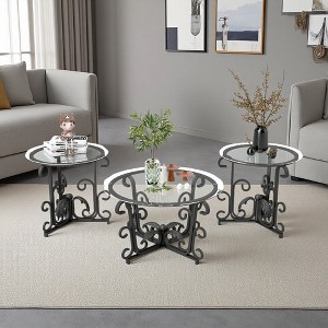 3-Piece Round Glass Coffee Table Set - 1 of 4