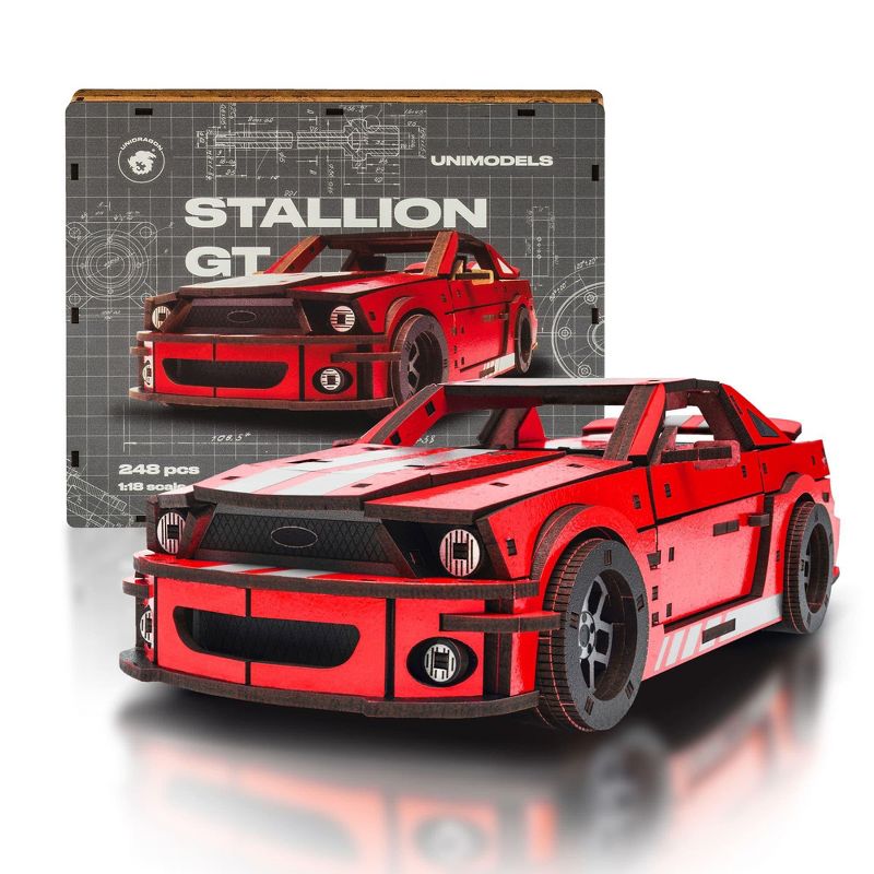 Unidragon Stallion GT Red 248 Piece Wooden 3D Puzzle, 1 of 10