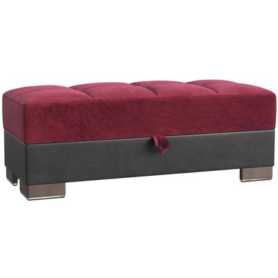 HomeRoots 52" Burgundy and Brown Microfiber And Faux Leather Tufted Storage Ottoman