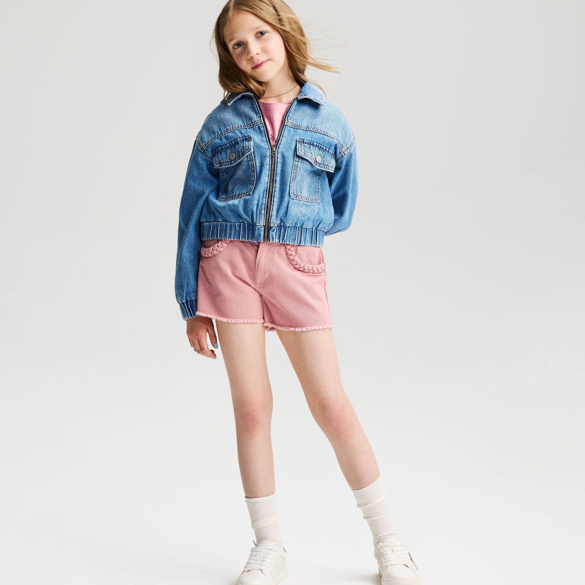 Girls' Mid-Rise Braided Twill Shorts - Cat & Jack™ - thumbnail 6