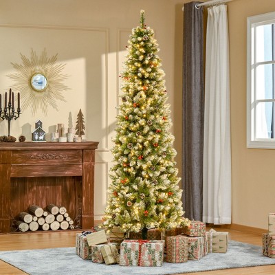 NicBex 7.5ft Prelit Artificial Christmas Tree with 1075 Branch Tips, 350 LED Lights, Pine Cones and Red Berries for Indoor