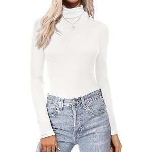 Ekouaer Women's Turtleneck Long Sleeve Shirts Thermal Underwear Tops Basic Slim Fit Fall Fashion Lightweight Top - 1 of 4
