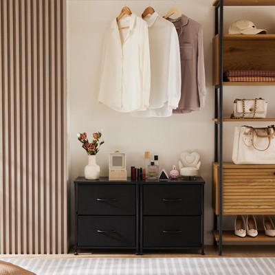 NicBex 2 Drawers Dresser for Bedroom,2pc Modern Dresser with Metal Frame,Dressers for Kids Room,Living Room,Entry and Hallway,Black/Gray/Brown