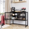 Whizmax Cabinet with Glass Doors Glass Accent Storage Cabinet with Featuring Two-Tier Storage for Entryway Living Room Bathroom Dining Room Black - image 3 of 4