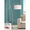 Possini Euro Design Modern Arc Floor Lamp with USB Charging Port 69" Tall Nickel Off-White Drum Shade Adjustable Arm Living Room - 2 of 4