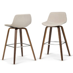Gulches Mid Century Modern Counter/Bar Height Stool Set of 2 - Brown Veneer, Natural Linen Fabric, 36.2" Height - 1 of 4