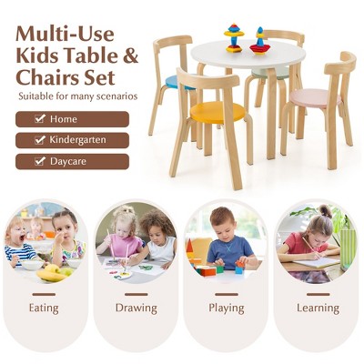 Multicolor Wooden Kids Activity Table and Chair Set with Toy Bricks