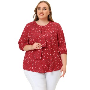 Agnes Orinda Women's Plus Size Stylish Tie Neck 3/4 Ruffle Sleeves Work Office Blouses - 1 of 4