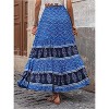 Women's Boho Maxi Skirt - Flowy Flared Ruffle Design for Summer & Going Out Outfits Boho Blue - 2 of 4