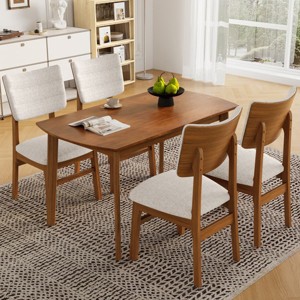 5-Piece Modern Dining Table Set with Rubberwood Frame and 4 Upholstered Chairs, Space-Saving Dining Set for Dining Room or Kitchen - Panipeachy - 1 of 4