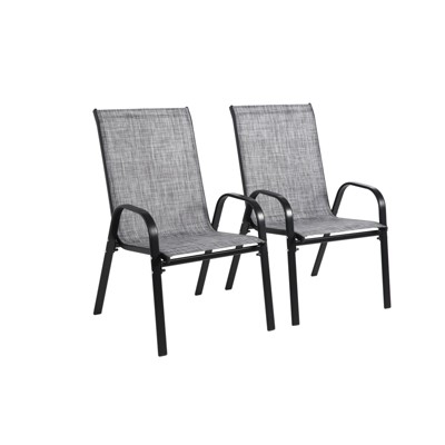 VisioGear 2 Pieces Patio Seating Sets, Outdoor Camping Chairs with Armrest High Backrest for Garden, Grey, 24.41"*24.41"*38.59"