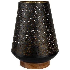Northlight Floral Laser-Cut Table Iron Lamp With Wooden Base - 10.75" - Black - 1 of 4