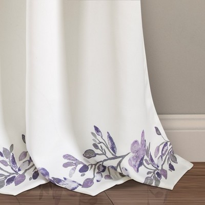 Tanisha Purple and Gray Floral Polyester Blackout Curtain Panels