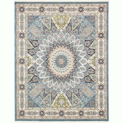 Blue Floral 8' x 10' Stain-Resistant Easy Care Rug