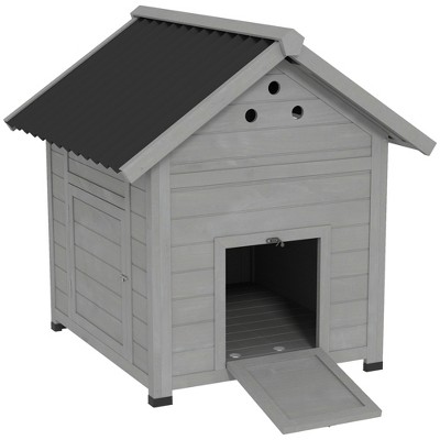 PawHut Duck Coop, Wooden Duck House, Outdoor Small Animal House with Openable Roof, Double Doors, Removable Base for 1-3 Ducks