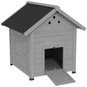 PawHut Duck Coop, Wooden Duck House, Outdoor Small Animal House with Openable Roof, Double Doors, Removable Base for 1-3 Ducks - 1 of 4