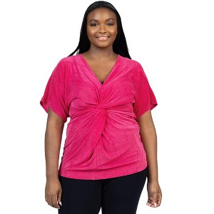 Plus V Neck Knot Front Kimono Sleeve Top - 24seven Comfort Apparel™ - 1 of 4