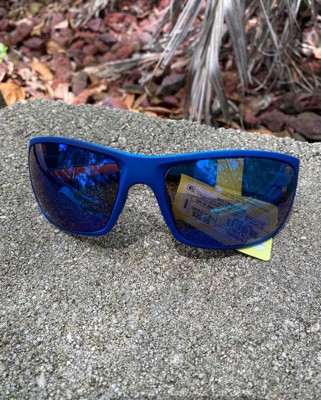 Men's Matte Plastic Wrap Rectangle Sunglasses With Blue/green