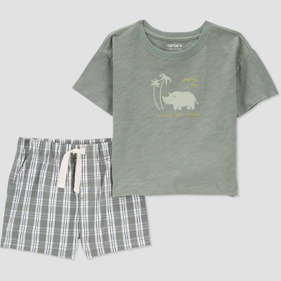 Image of Carter's Just One You® Baby Boys' 2pc Plaid Top & Shorts Set - Green 18M
