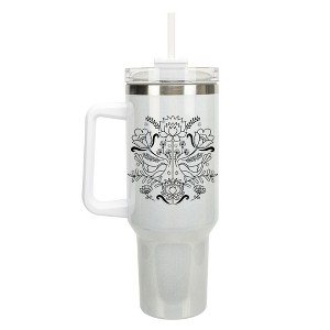 Elanze Designs Love Birds Vintage Floral Damask 40 oz. Stainless Steel, Large Water Bottle Coffee Mug, Spill & Leak Resistant, Thermal Travel Tumbler - 1 of 1