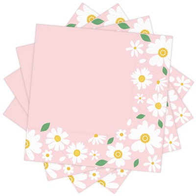 DYLIVeS Pink Daisy Party Napkins, Daisy Cocktail Luncheon Paper Napkins Summer Picnic Napkins Spring Flower Daisy Party Supplies for Girls Birthday