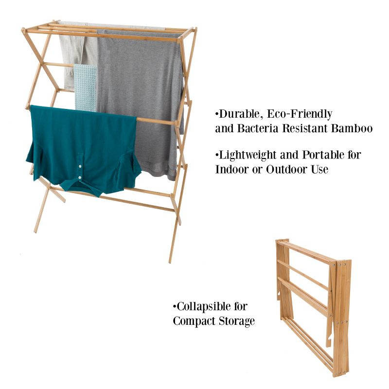Hastings Home Portable Ecofriendly Wooden Clothes Rack for Indoor/Outdoor Drying - Brown, 3 of 8