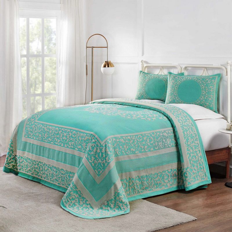 Lightweight Cotton Blend Oversized Jacquard Boho Floral Scroll Bedspread Set by Blue Nile Mills, 1 of 6