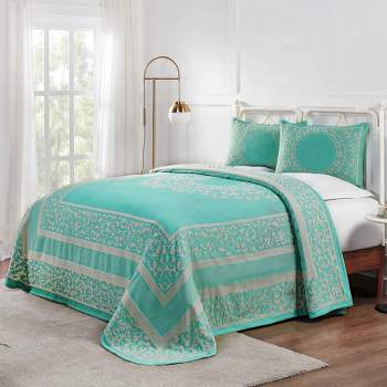 Lightweight Cotton Blend Oversized Jacquard Boho Floral Scroll Bedspread Set by Blue Nile Mills