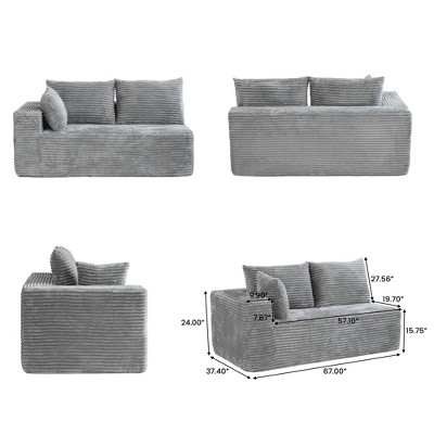 WJSHome 134 Inch Modular Cloud Couch, Boneless Sectional Couches for Living Room, Deep Seat Corduroy Fabric No Assembly Required Sleeper Sofa