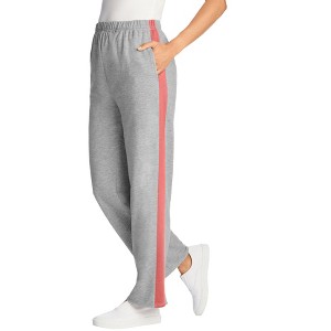 Woman Within Plus Size Tall Side Stripe Cotton French Terry Straight-Leg Pant - 1 of 4