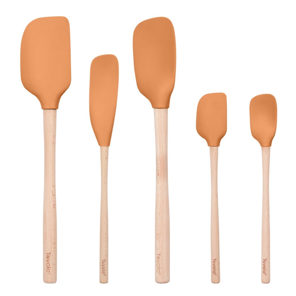 Tovolo 5pc Silicone and Wood Handle Spatula Set Apricot Orange