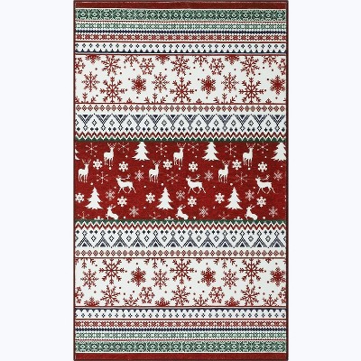 COZONY Christmas Washable Area Rug ¨C Vintage Medallion Non-Slip Soft Low Pile Small Floor Rug for Entryway, Kitchen, Bedroom & Bathroom
