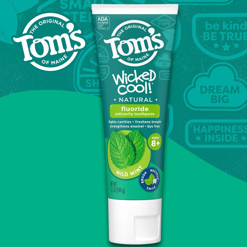 Tom's of Maine Mild Mint Wicked Cool! Anti-cavity Toothpaste - 5.1oz, 3 of 10