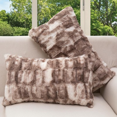 Cheer Collection Luxuriously Soft Faux Fur Throw Pillow With Inserts, Set of 2 - Marble Brown