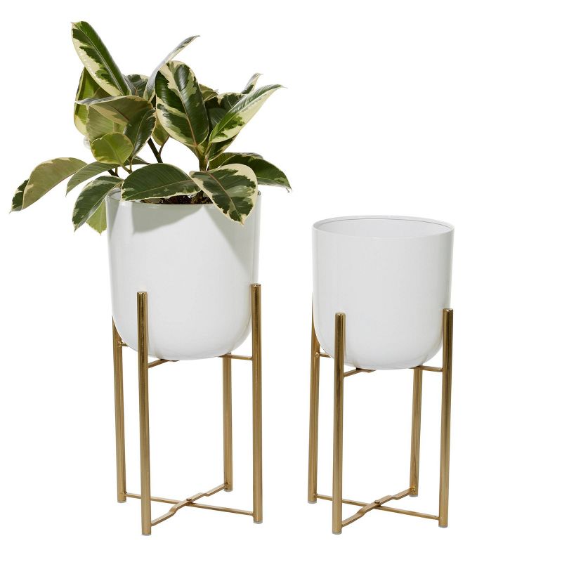 Set of 2 Indoor Metal Planters with Stand and Pots White/Gold - CosmoLiving by Cosmopolitan, 3 of 20