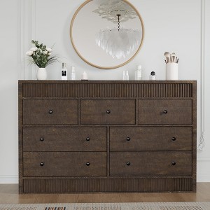 Fluted 7-Drawer Dresser, 54" Wide Wooden Chest - Multi-Room Storage Organizer for Living Room, Hallway & Entryway - 1 of 4