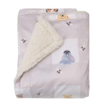 Disney Winnie the Pooh Hugs and Honeycombs Grey and White Plaid with Piglet, Tigger and Eeyore Super Soft Cuddly Plush Baby Blanket