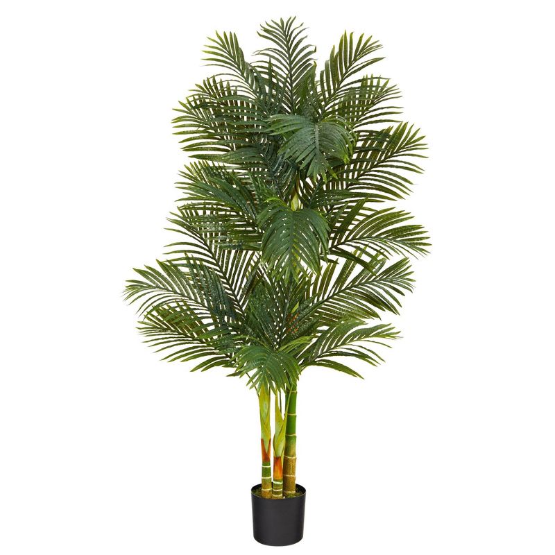 Nearly Natural 6’ Triple Stalk Golden Cane Artificial Palm Tree, 1 of 2